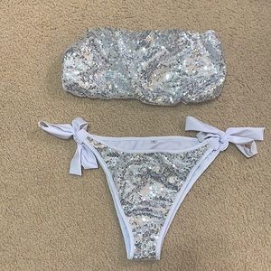 Silver sequin strapless bikini